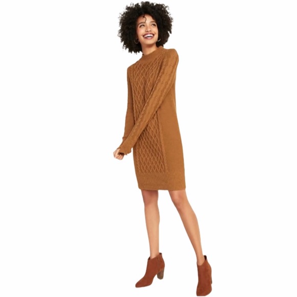 Old Navy LS Cable Knit Burnt Ochre Sweater Dress - Picture 1 of 4